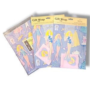 Lot 3 Vintage BUZZA Barbie Paper Doll Gift Wrap Packs 1980s Sealed 2 w/ Card